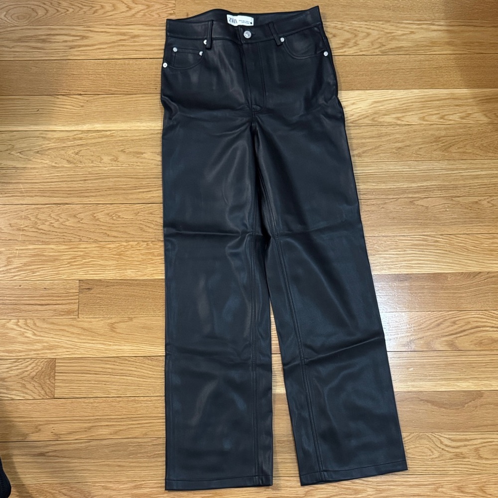 Zara Black Leather-Style Trousers